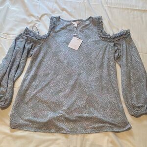 Women’s Medium NWT Lauren Conrad Blue/Gray Floral Cut-Out Blouse